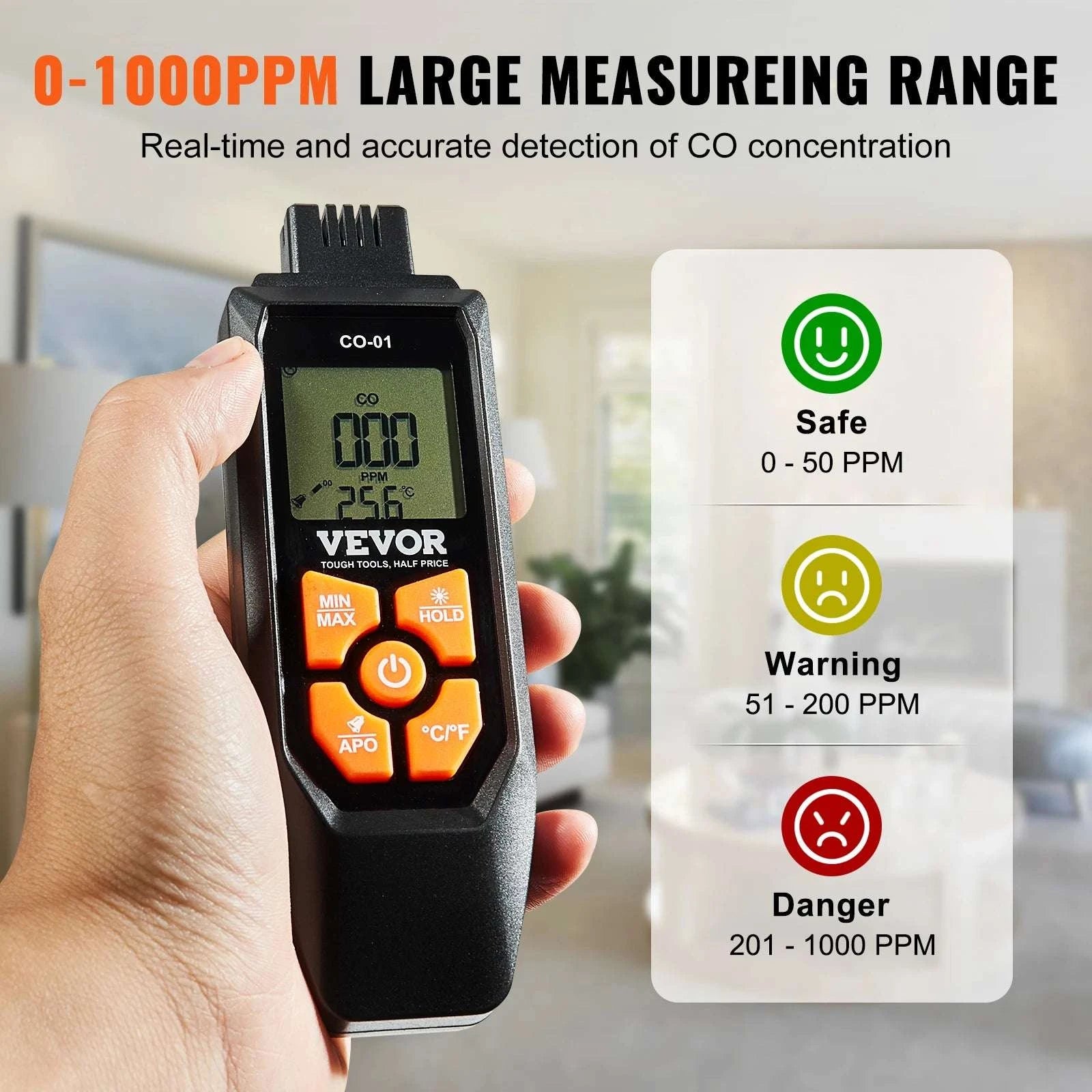 Carbon Monoxide Detector with Audible Alarm & LCD Display-6.1x1.97x1.22 in / United States