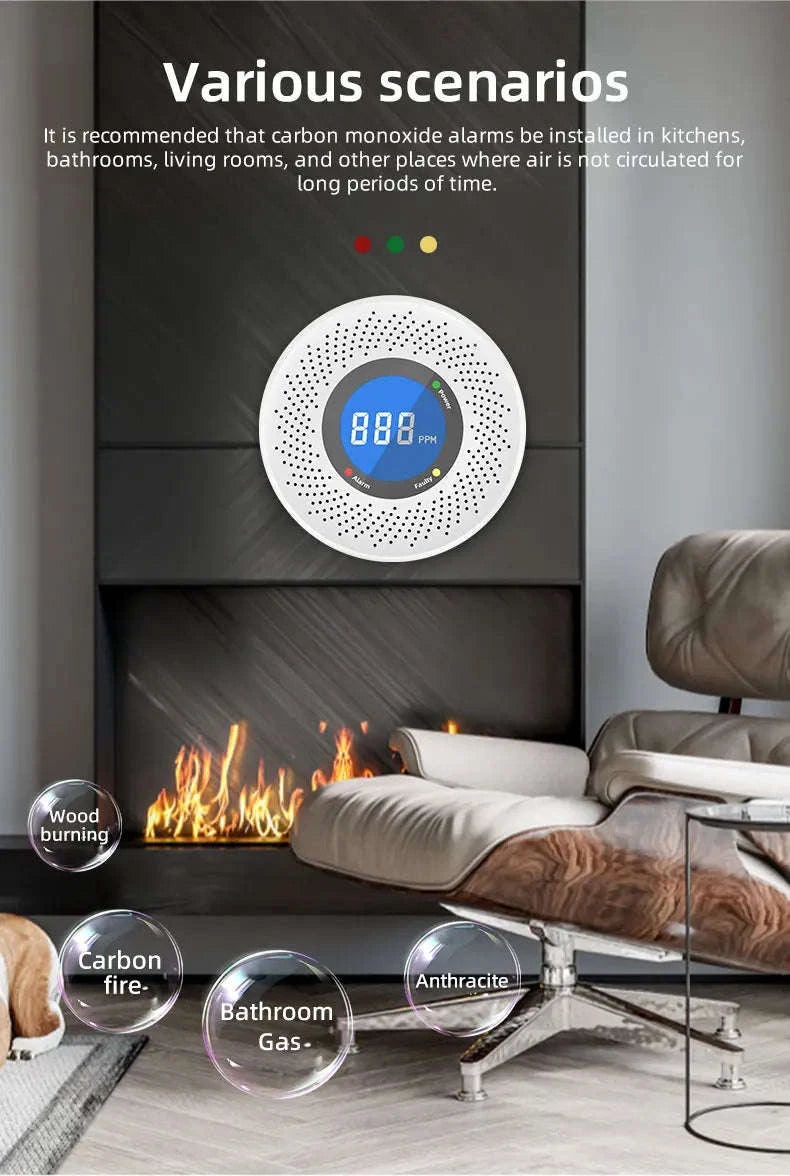 Carbon Monoxide Detector with Digital Display and Battery Power-10-PCS / China Mainland