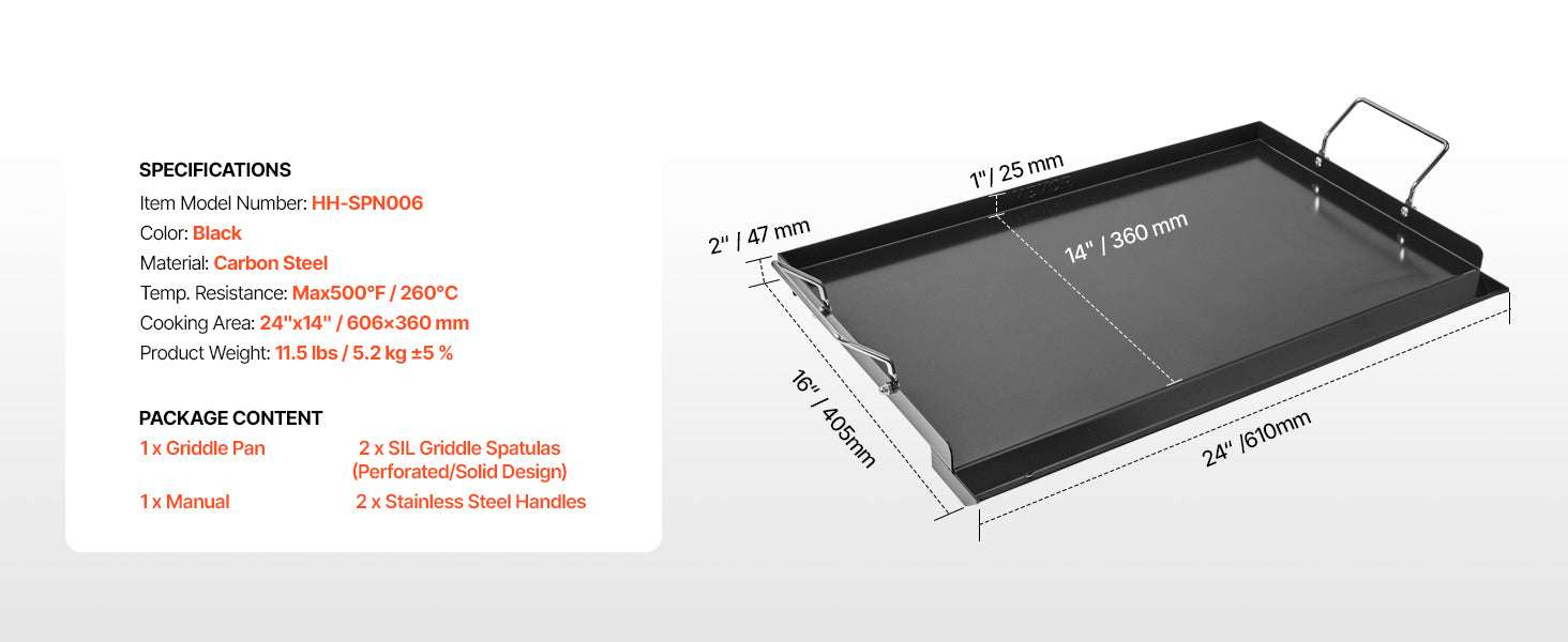 Carbon Steel BBQ Griddle Plate for Gas Grill & Stovetop Cooking-20 x 16inch / United States