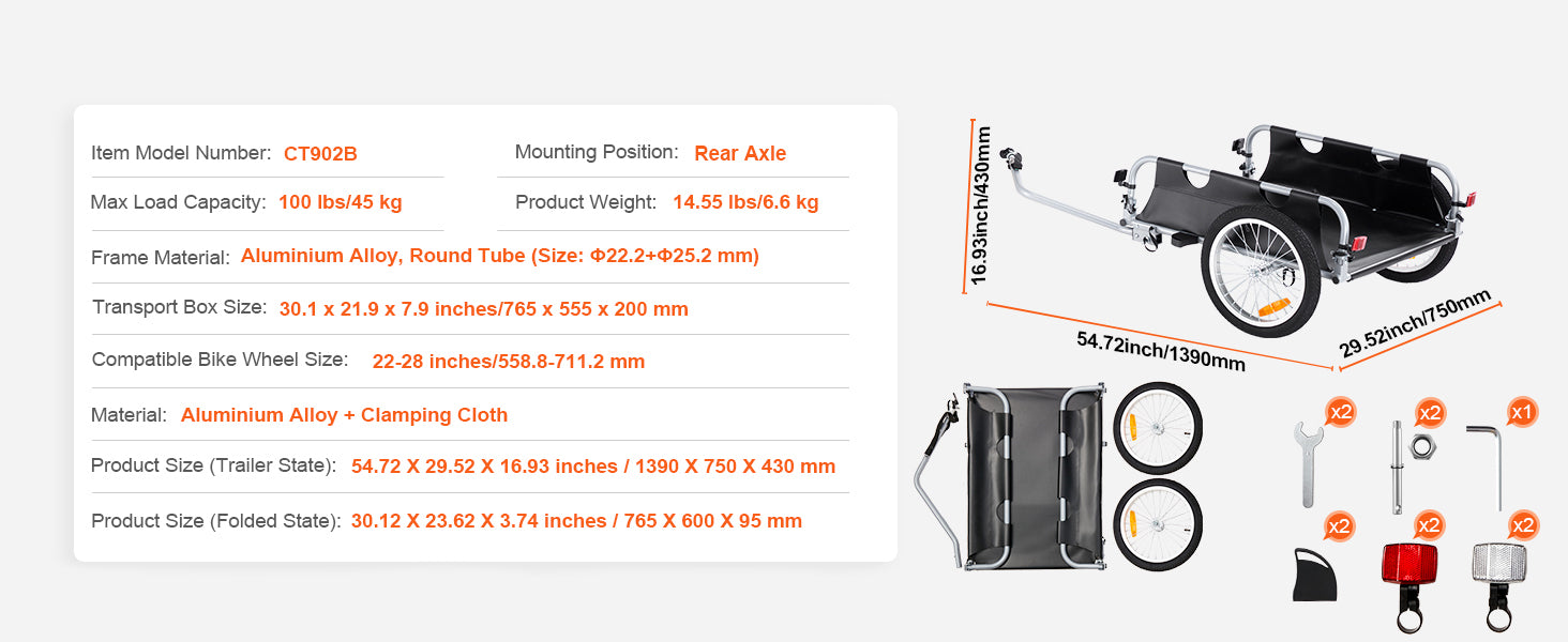 100 lb cykelgodsvogn foldbar vogn med 16" hjul