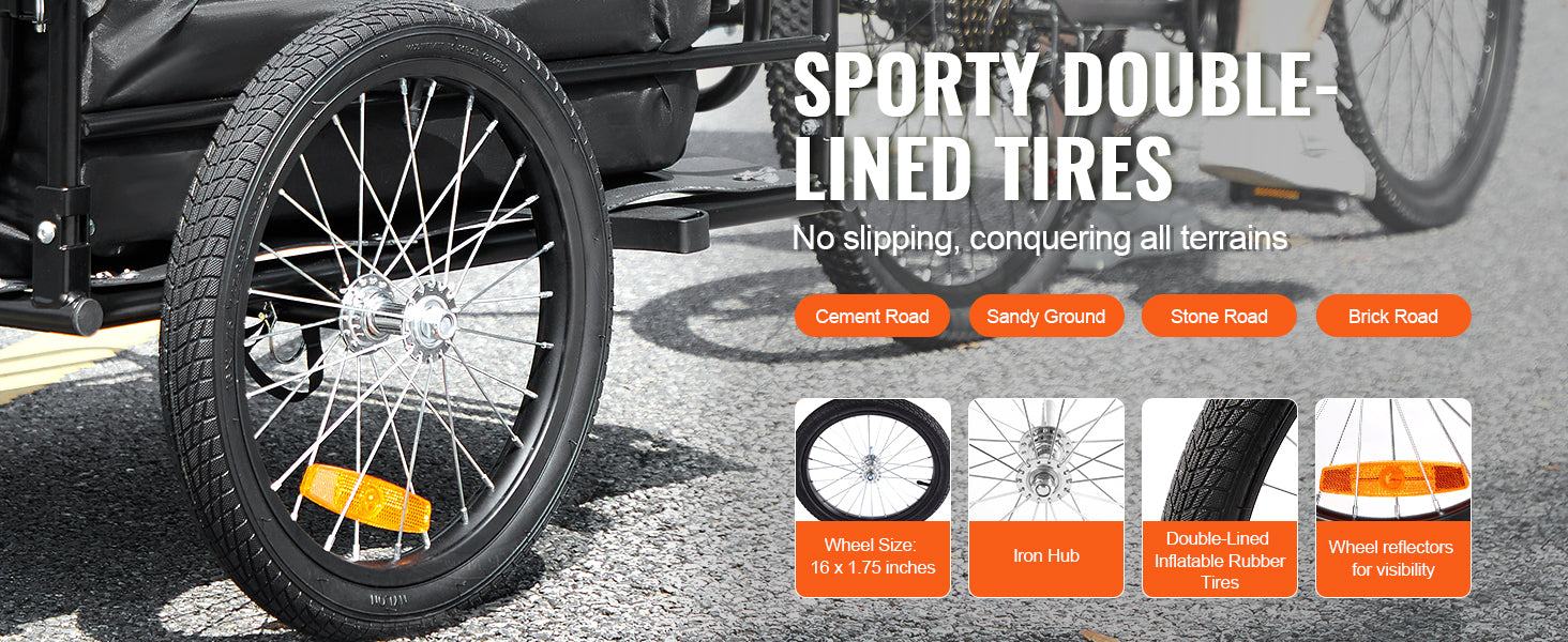 Remorque vélo pliable pour charge de 160 lbs avec roues de 16"