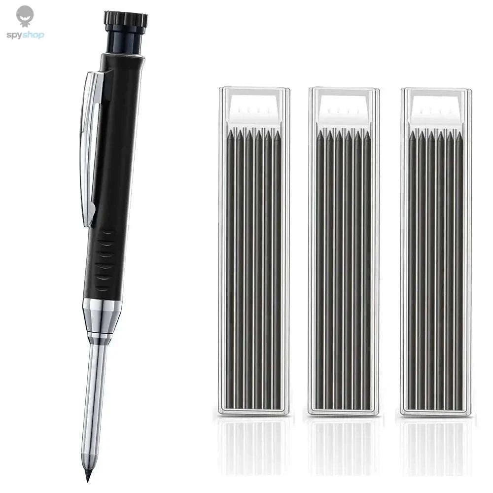 Carpenter Mechanical Pencil – Precision Marking with Built‑In Sharpener and Color Refills-set D-Black 4pcs