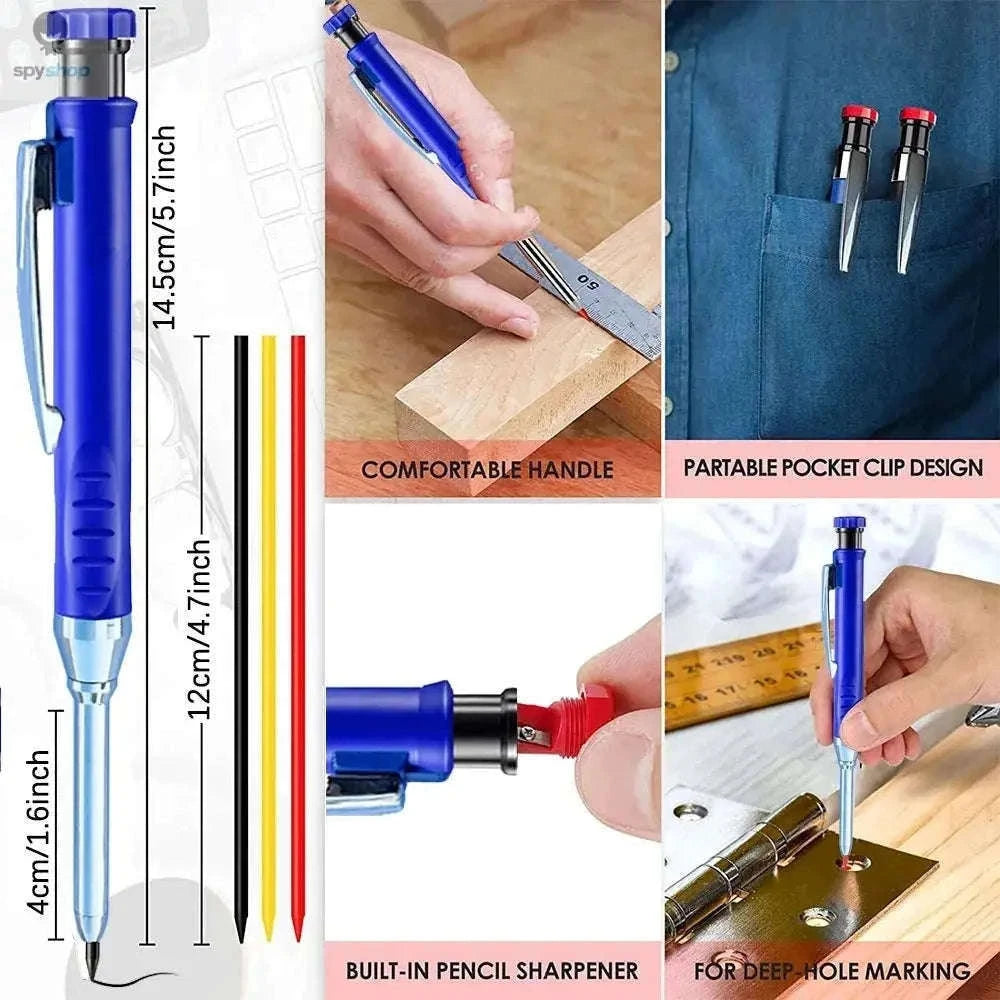 Carpenter Mechanical Pencil Set with Sharpener for Clean Marking-Blue set- A