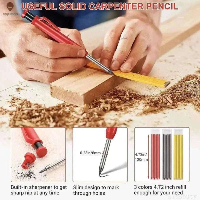 Carpenter Mechanical Pencil with Sharpener and Color Refills-set D-Black 4pcs