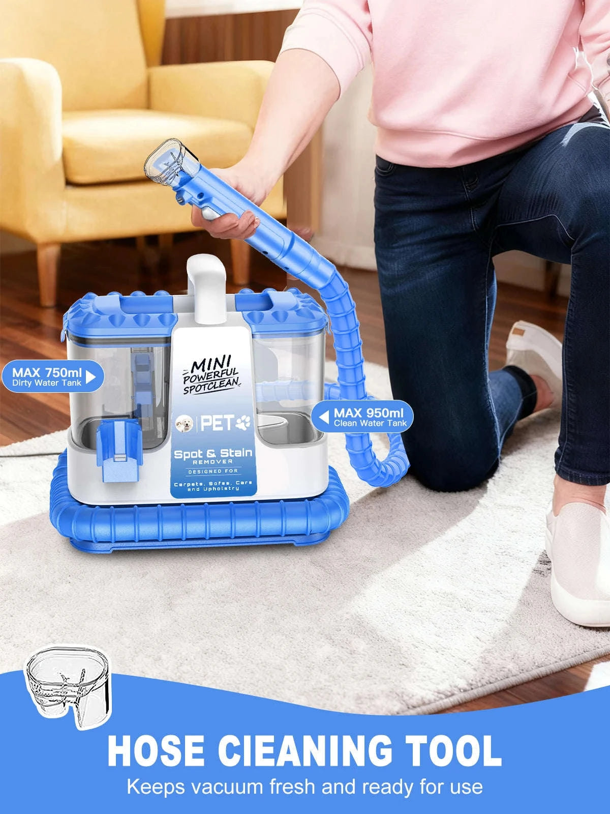 Carpet and Upholstery Cleaner Machine, 32Kpa Suction, 5 Tools-Pink / United States