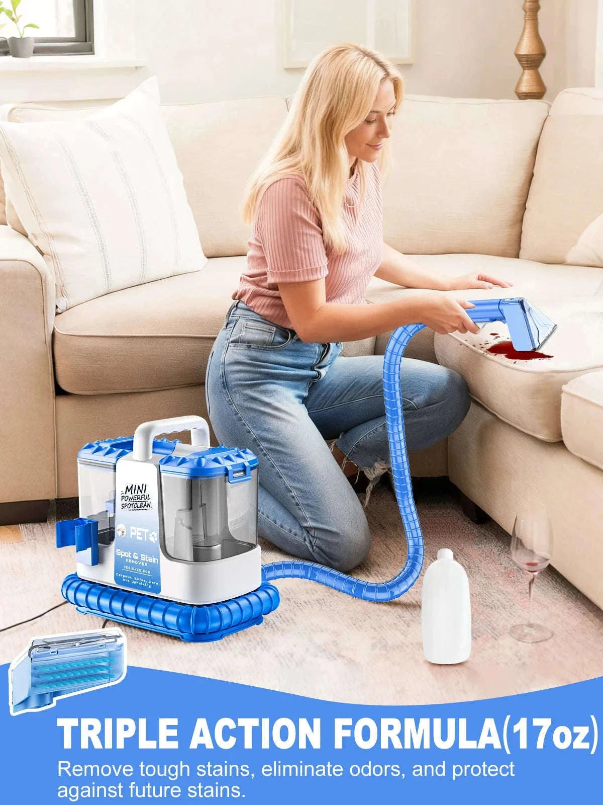 Carpet and Upholstery Cleaner Machine, 32Kpa Suction, 5 Tools-Pink / United States