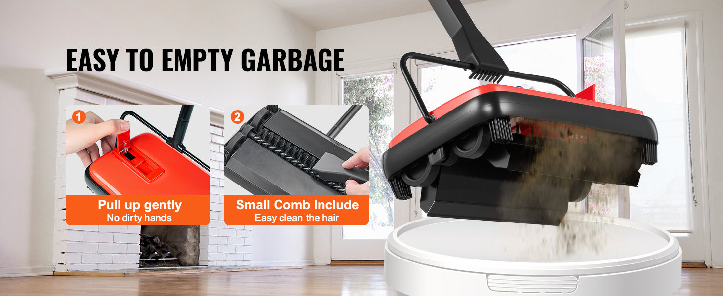 SucceBuy Carpet Sweeper Manual Floor Sweeper w/ 300ml Dustbin Capacity 6.7 Cleaning Width for Home Office Carpets Pet Hair Dust
