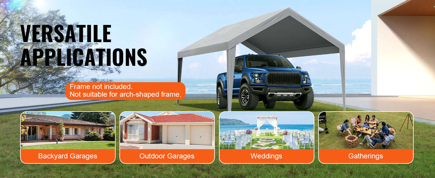 Carport Replacement Canopy Cover Waterproof UV Protected-10x20ft Gray / Poland