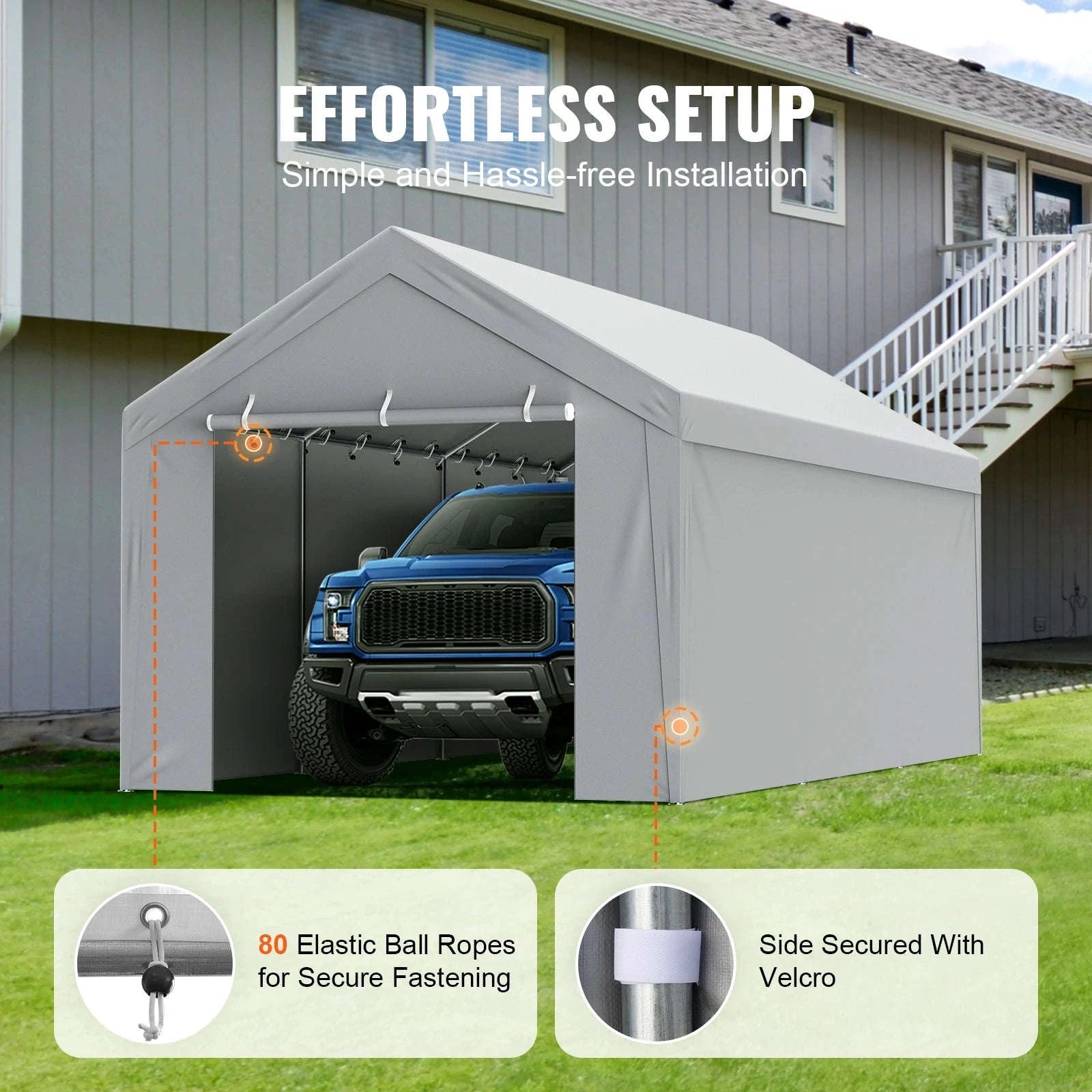 Carport Replacement Canopy Cover Waterproof UV Protected-10x20ft Gray / Poland