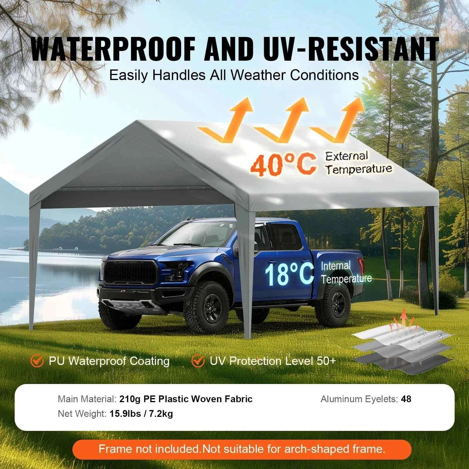 Carport Replacement Canopy Cover Waterproof UV Protected Frame Not Included-10x20ft Yellow Top / United States