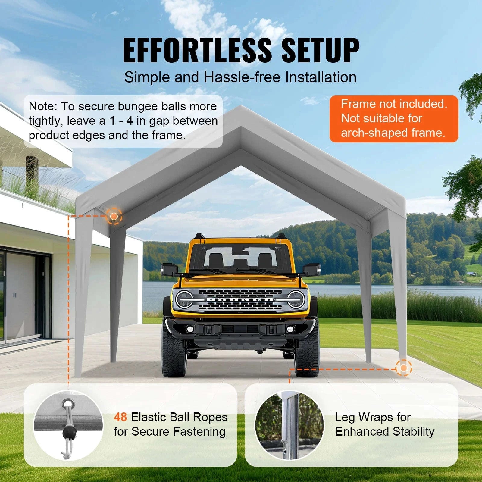 Carport Replacement Canopy Cover Waterproof UV Protected Frame Not Included-10x20ft Yellow Top / United States
