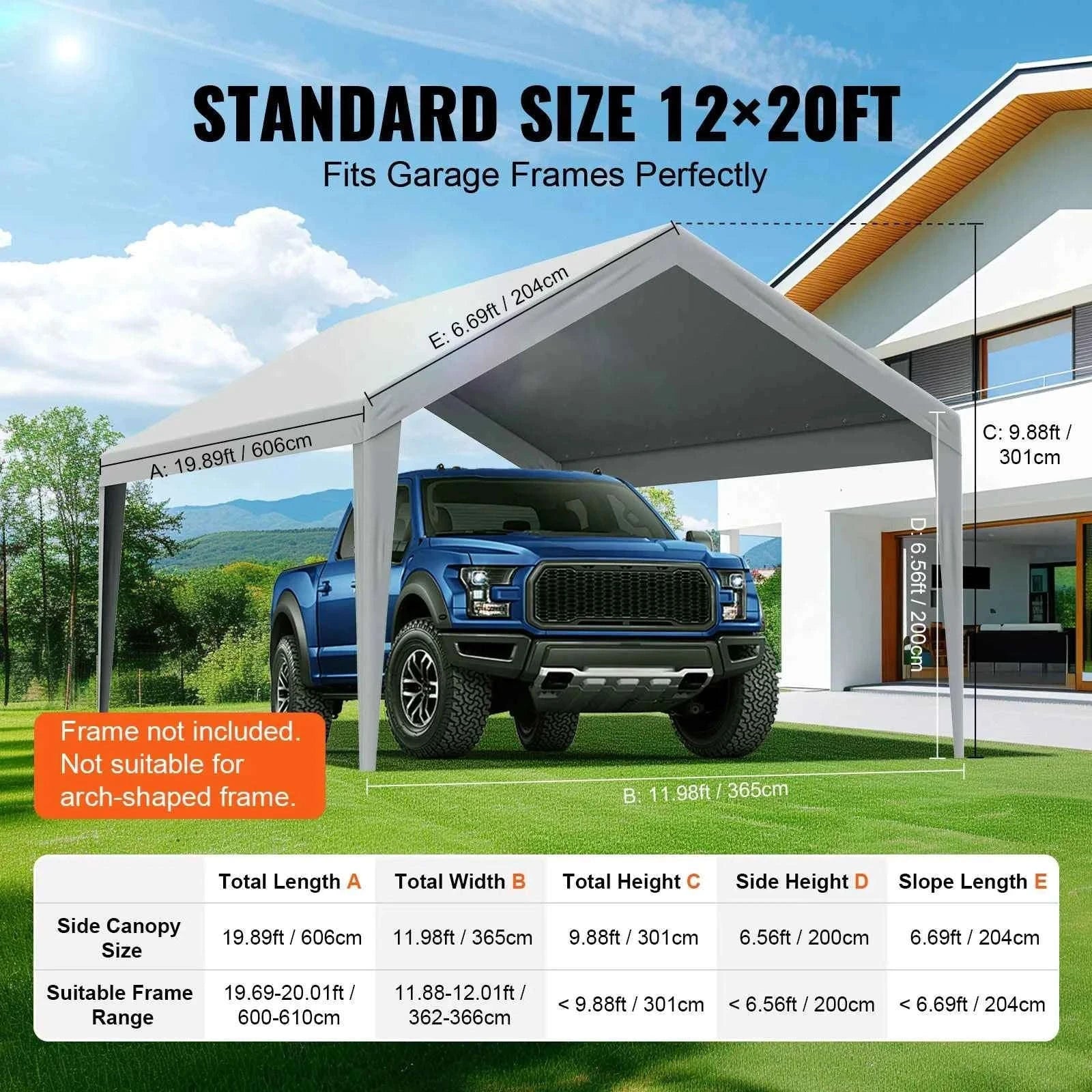 Carport Replacement Canopy Cover Waterproof UV Protected Frame Not Included-10x20ft Yellow Top / United States