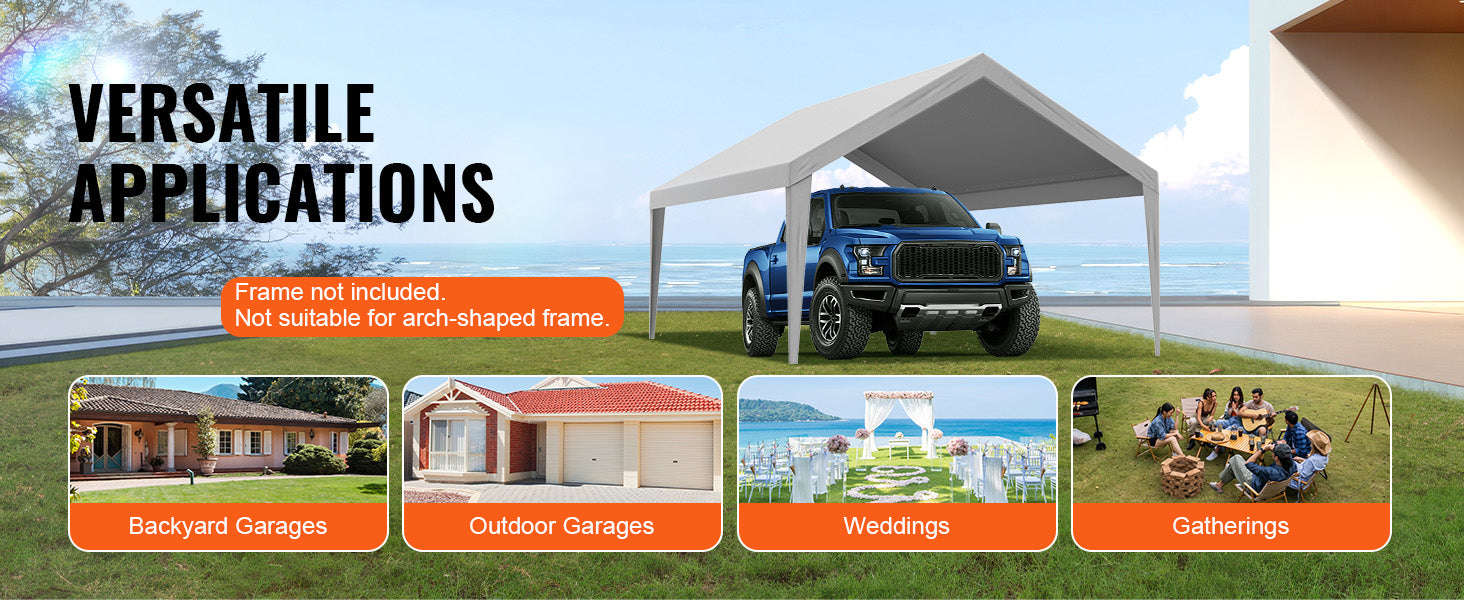 Carport Replacement Canopy Cover Waterproof UV Protected Frame Not Included-10x20ft Yellow Top / United States