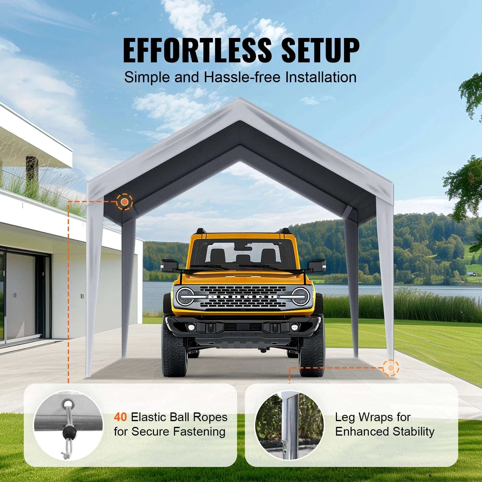 Carport Replacement Canopy Cover with Ball Bungees-Yellow 10x20ft / france