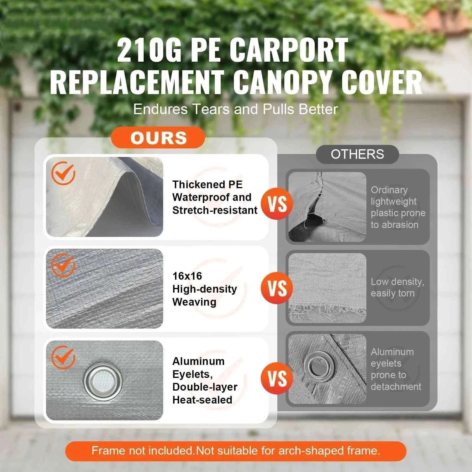 Carport Replacement Canopy Cover with Ball Bungees-Yellow 10x20ft / france