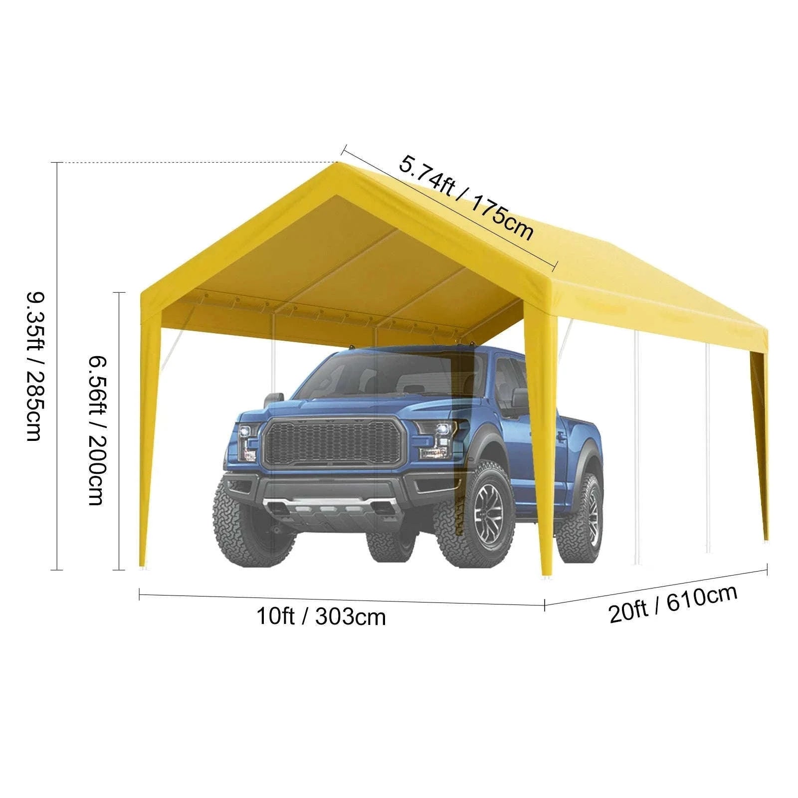 Carport Replacement Canopy Cover with Ball Bungees-Yellow 10x20ft / france