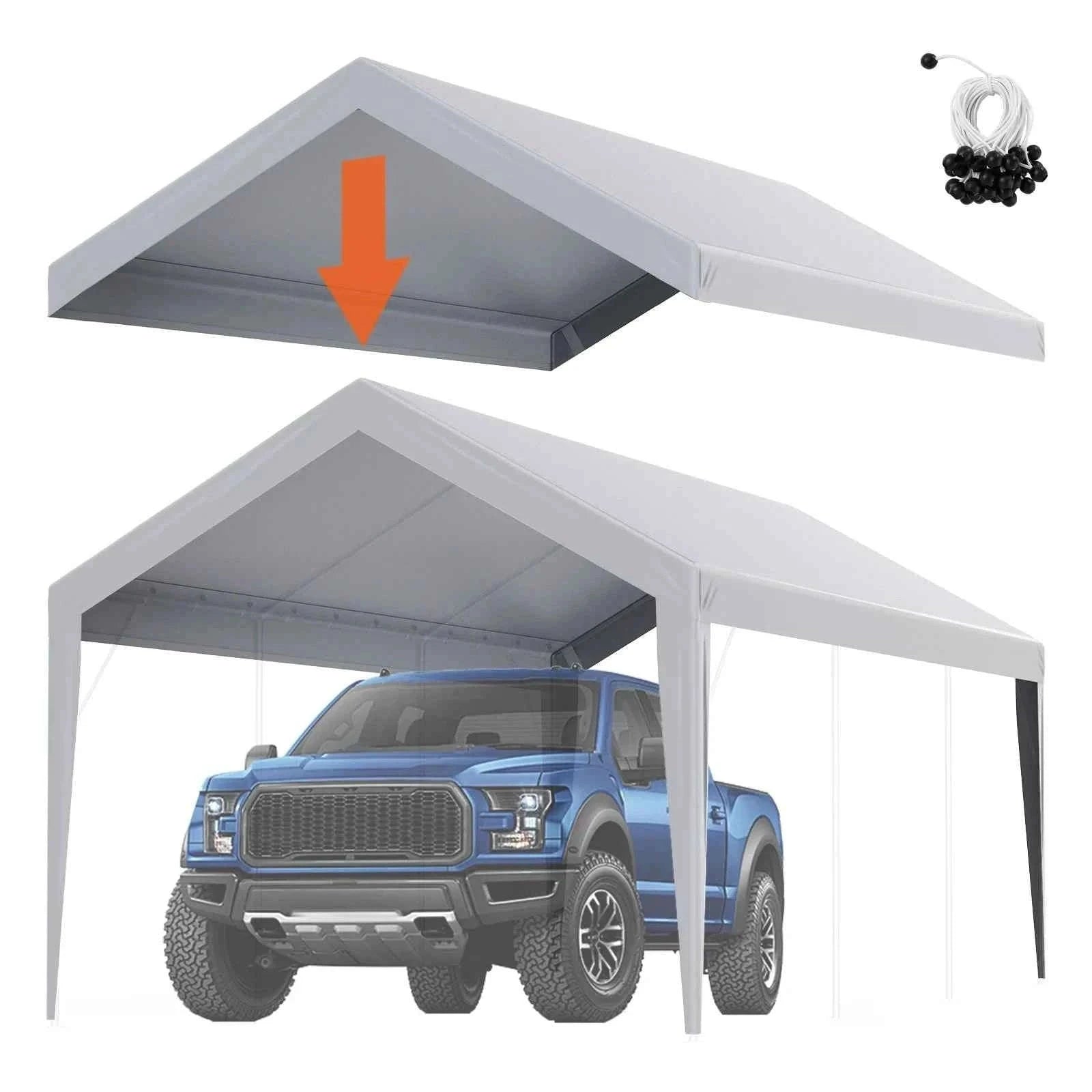 Carport Replacement Canopy Cover with Ball Bungees-Yellow 10x20ft / france
