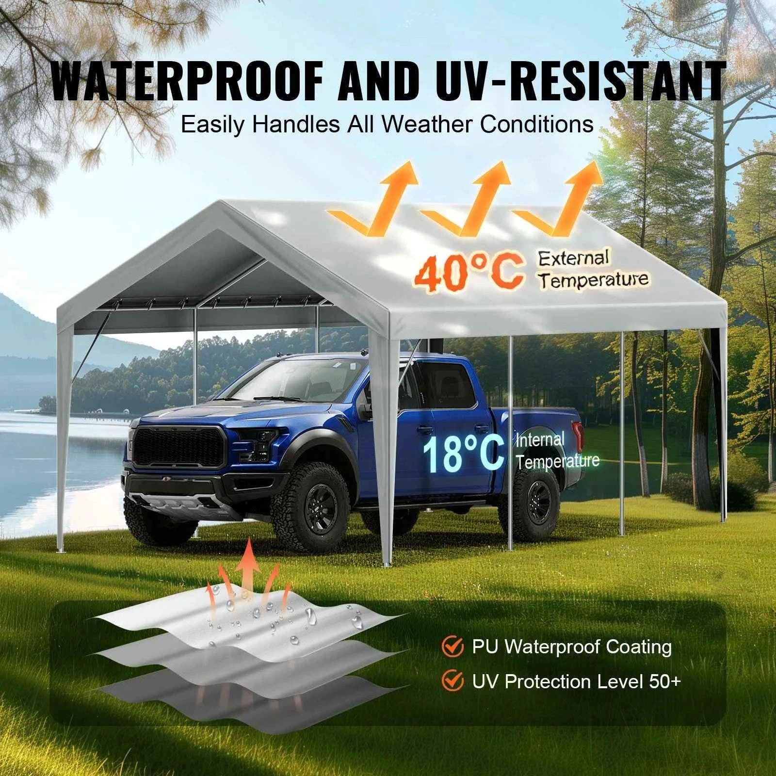 Carport Replacement Canopy Cover with Ball Bungees-Yellow 10x20ft / france