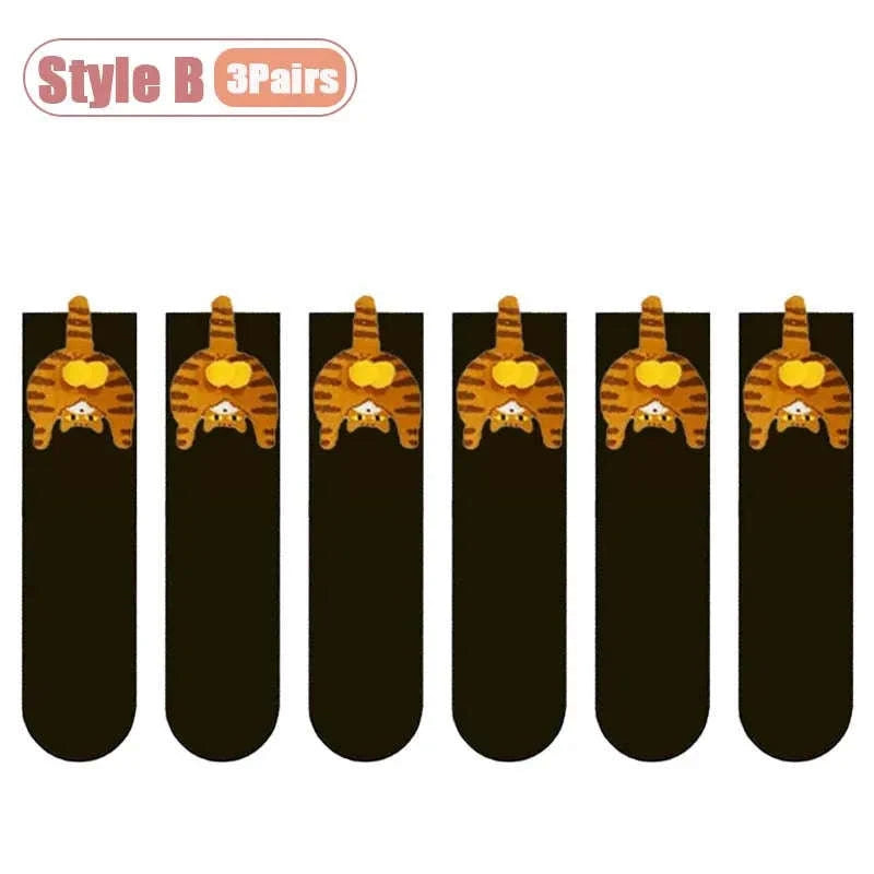 Cartoon Cat Socks Cozy Mid-Calf Cotton Gift for Cat Lovers-Style A-5PCS / One size