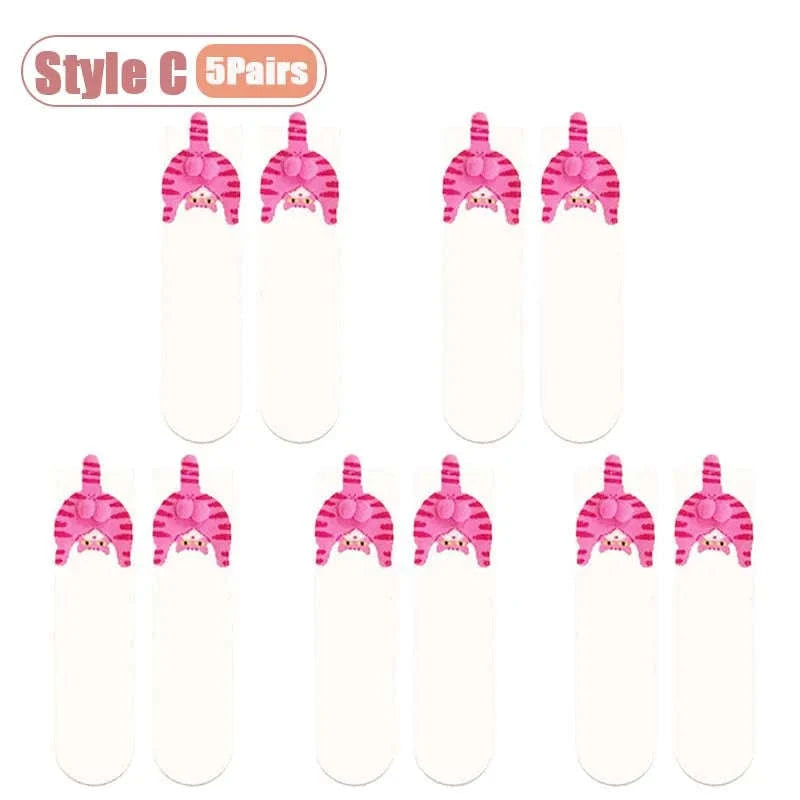 Cartoon Cat Socks Cozy Mid-Calf Cotton Gift for Cat Lovers-Style A-5PCS / One size