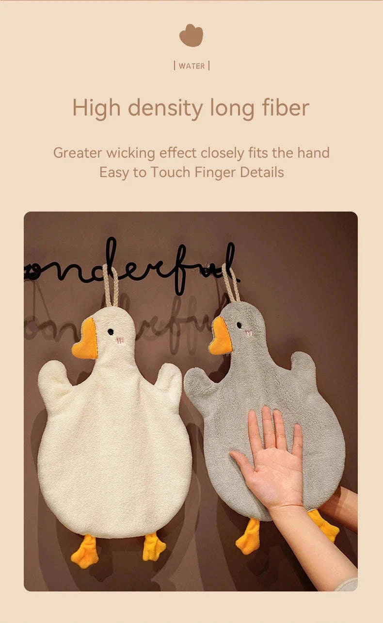 Cartoon Goose Hand Towel – Soft, Absorbent Hanging Towel for Home-WHITE
