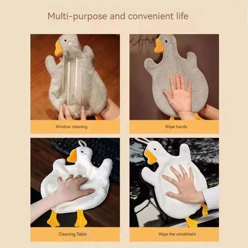 Cartoon Goose Hand Towel – Soft, Absorbent Hanging Towel for Home-WHITE