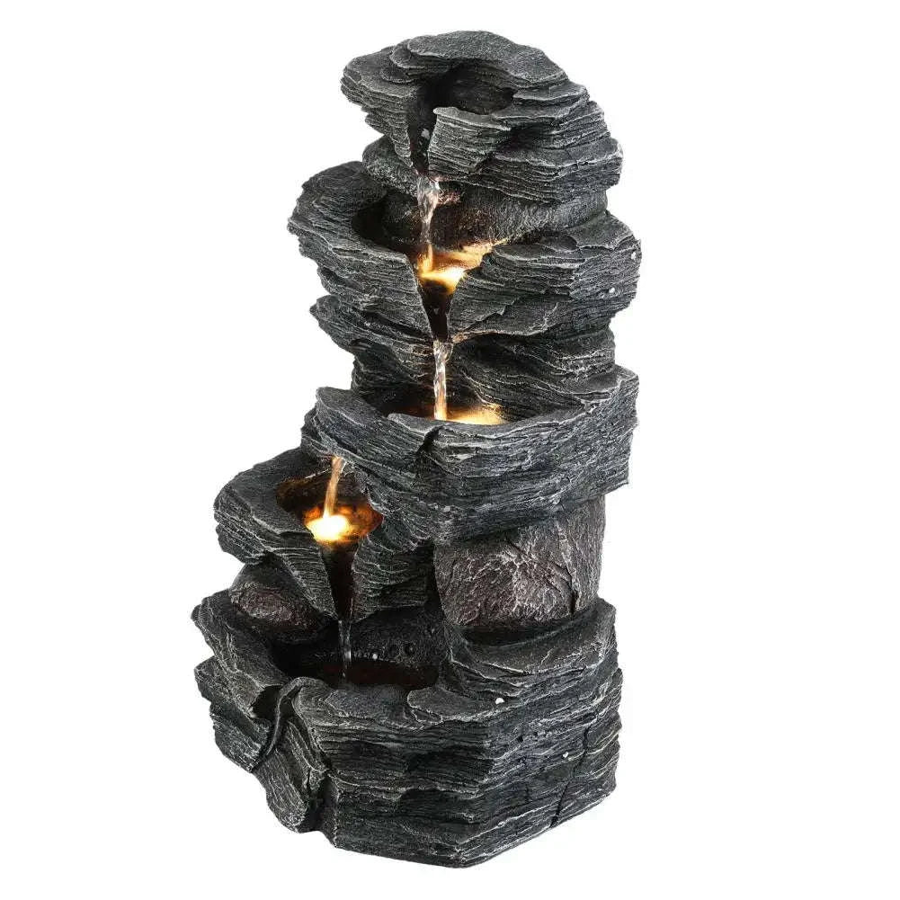 Cascading Rock Water Fountain with Warm LED Light-United States
