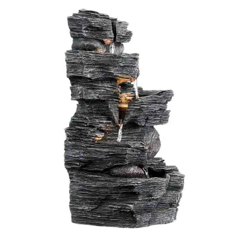 Cascading Rock Water Fountain with Warm LED Light-United States