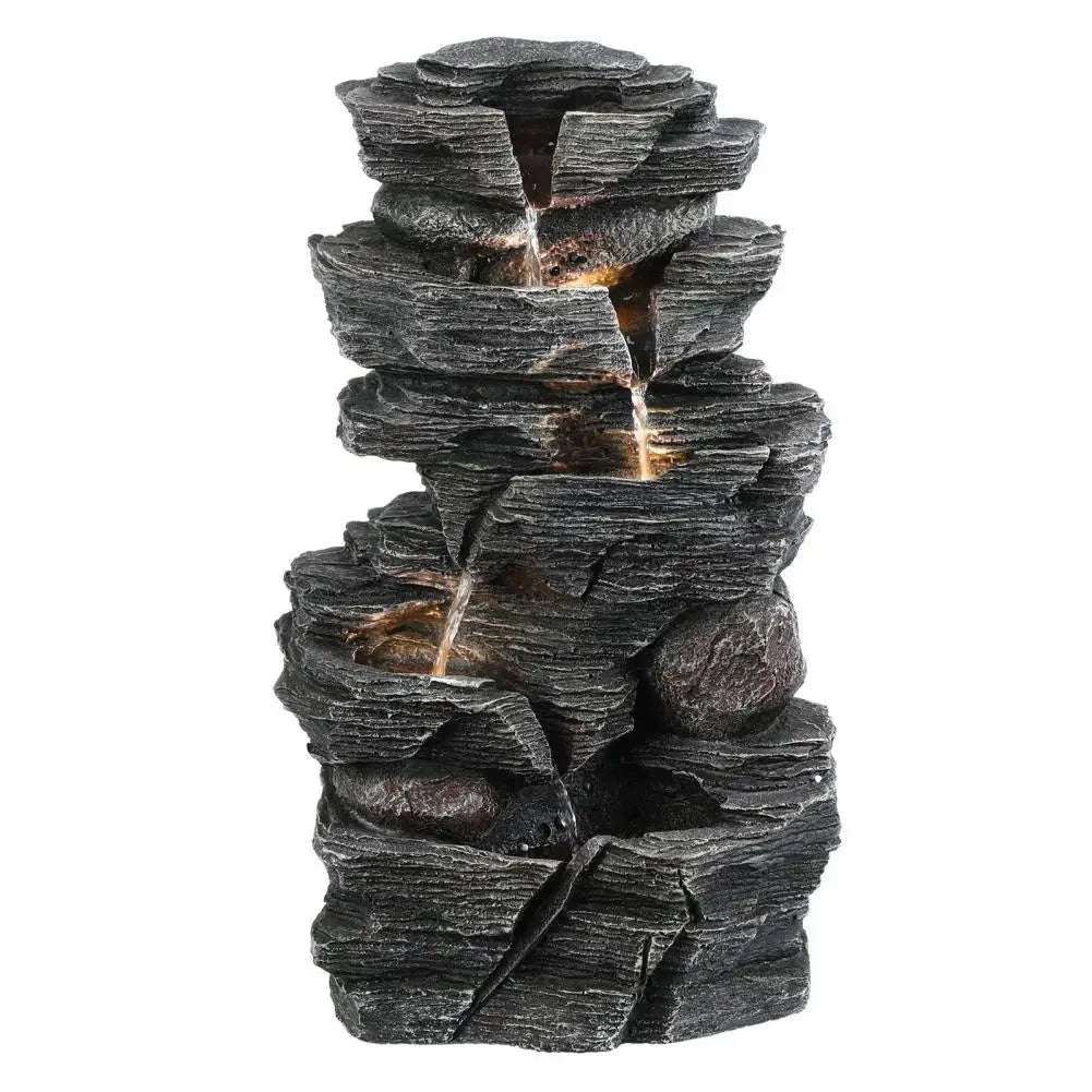 Cascading Rock Water Fountain with Warm LED Light-United States