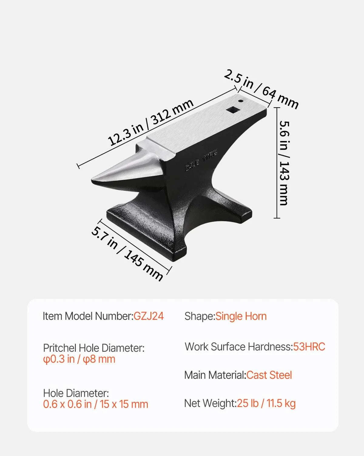 Cast Steel Single Horn Anvil for Blacksmithing and Metalwork-11 KG / spain