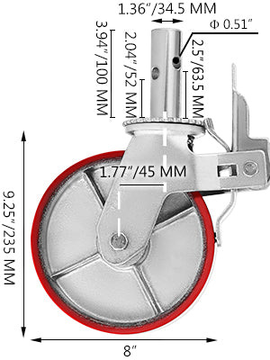 Ensemble de roues pivotantes robustes de 8" avec frein – Capacité de 4400 lbs