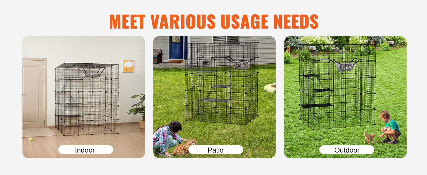 Gaiola grande para gatos SucceBuy, gaiola de metal com separação, jaula de arame com portas frontais, rede para gatos, rampa, escadas, casinha, espaço para exercício para gato