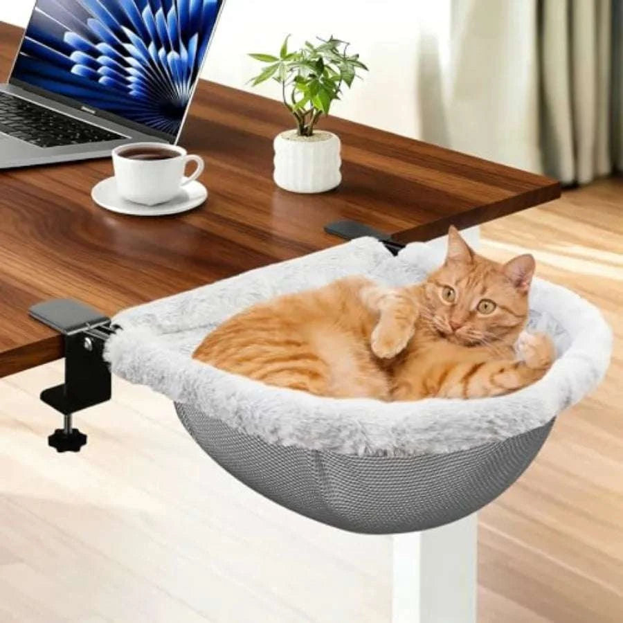 Cat Desk Hammock Bed 19x15 Dual Clamp Faux Fur Cozy Nest-United States / X-Large