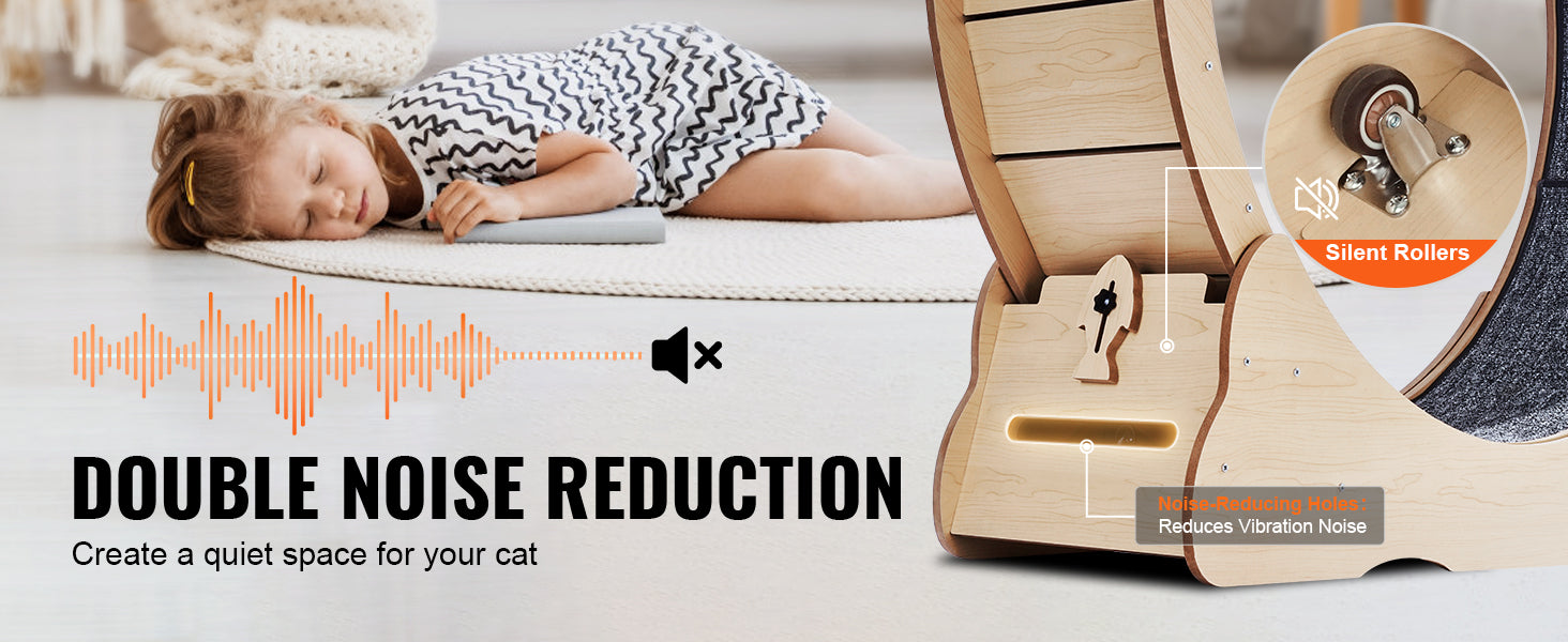 Wooden Cat Exercise Wheel with Detachable Carpet and Cat Teaser