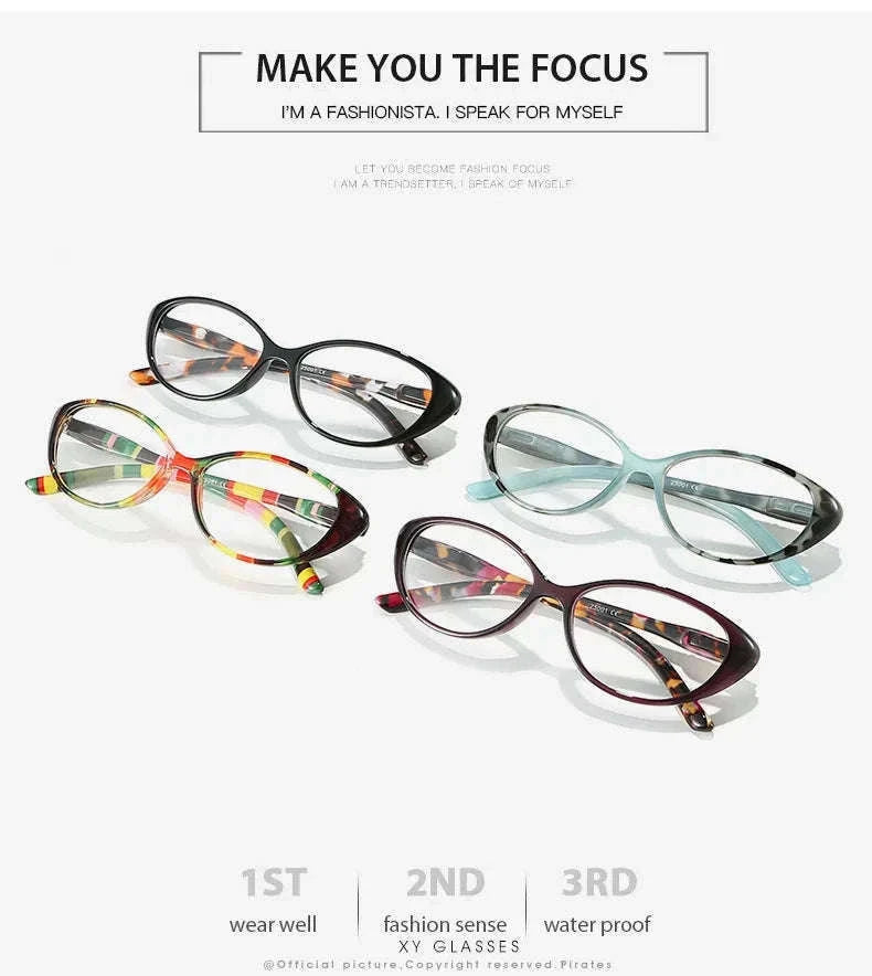 Cat Eye Myopia Glasses with Photochromic and Blue Light Protection-PHOTO Colorful / Myopia-375