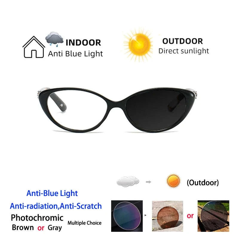 Cat Eye Myopia Glasses with Photochromic & Blue Light Protection-PHOTO Colorful / Myopia-375