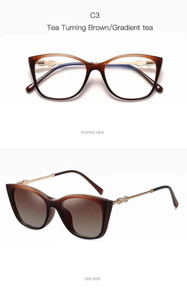 Cat-Eye Prescription Glasses with Magnetic Clip-On Sunglasses-C6 / Progressive / 1.56|Anti Blue Ray