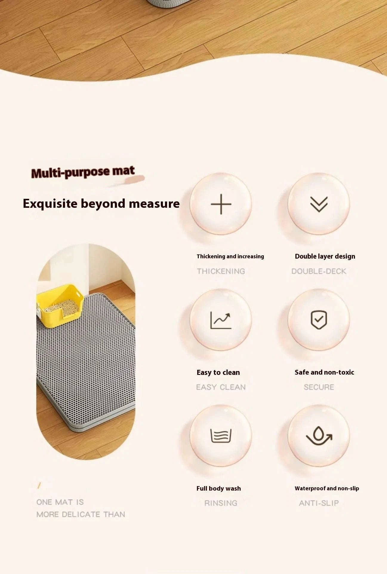 Cat Litter Mat with Two-Layer Sand Trapping Design-gray / 60x90cm
