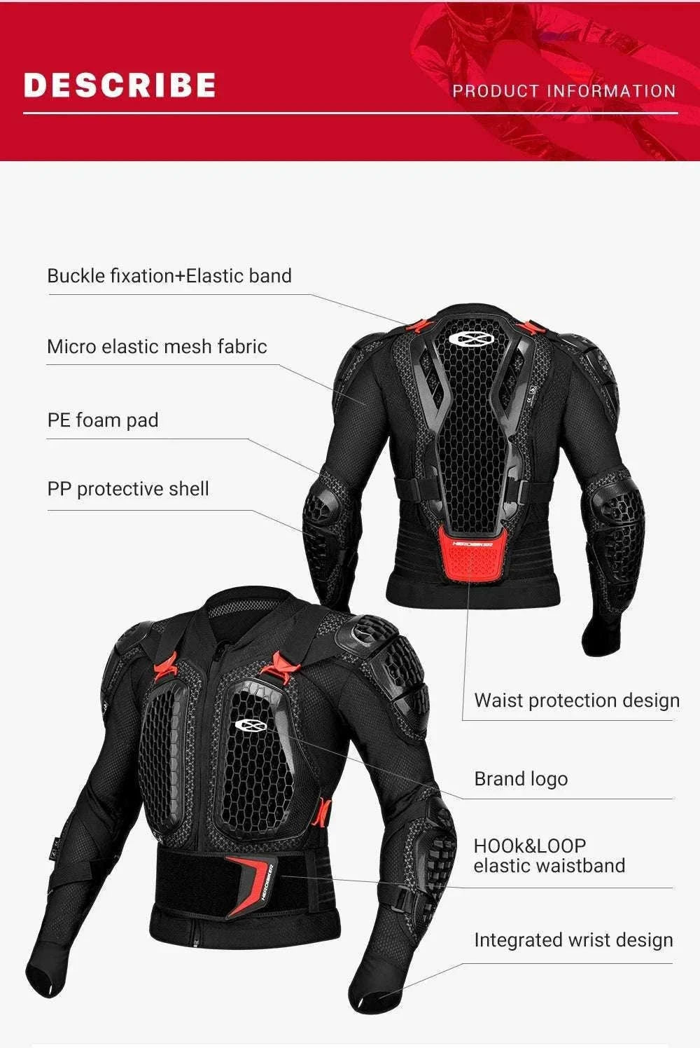 CE Certified Motocross Armor Jacket Set with Chest & Back Protection-MP1009 BK Pants / XL