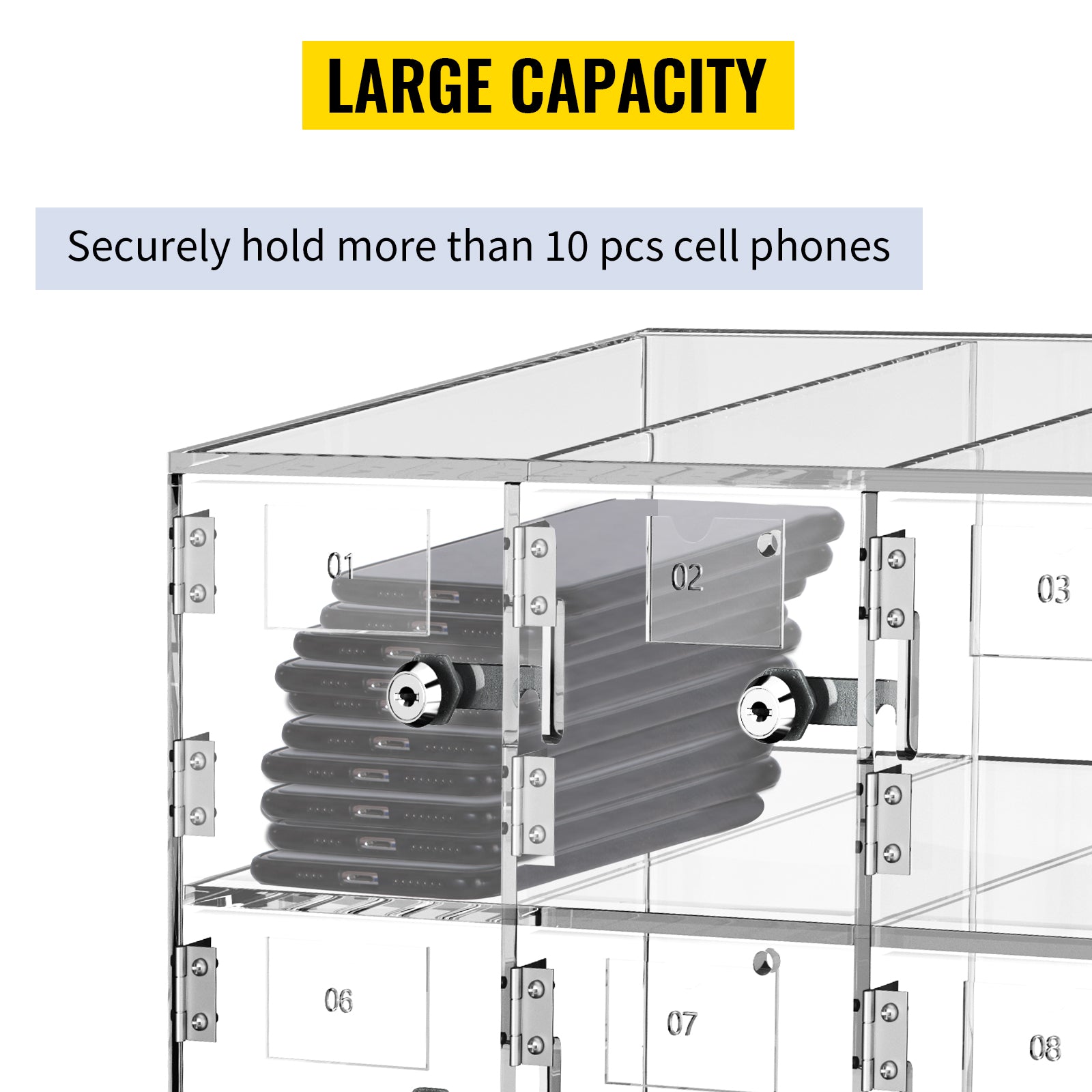 Lockable Cell Phone Storage Locker with 10/20 Slots Acrylic Cabinet