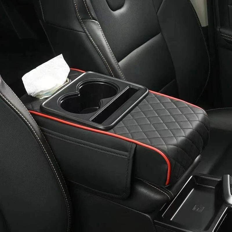 Center Console Armrest Cushion With Dual Cup Holders-Black