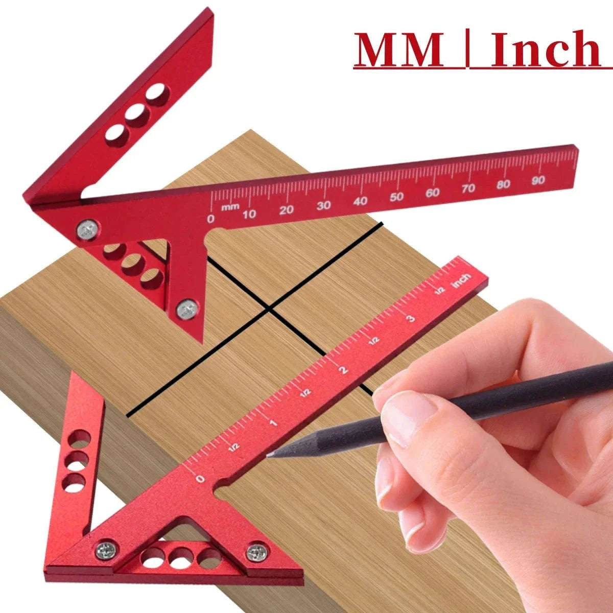 Center Finder Woodworking Square – Aluminum Angle Line Gauge-Metric Red