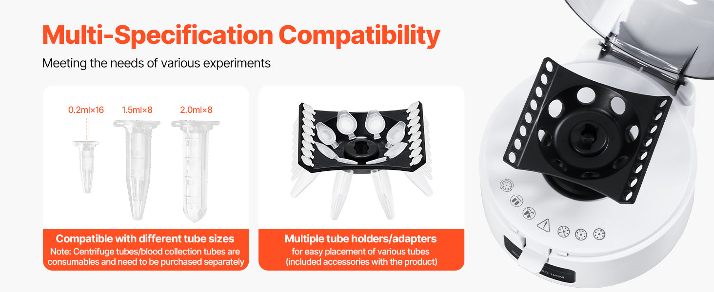 Mini centrifuge 7000 tr/min 3013xg avec rotor 2-en-1 pour tubes de laboratoire