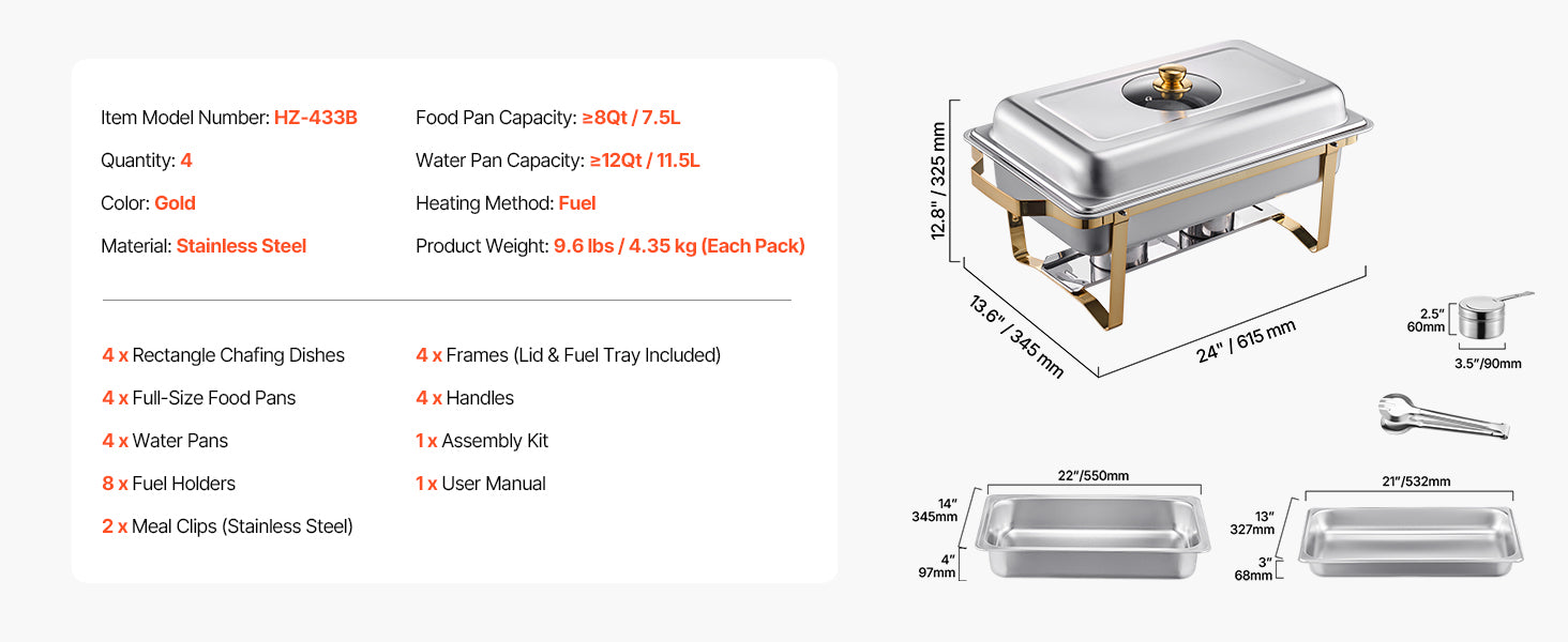 Stainless Steel Chafing Dish Buffet Set with Half-Size Pans