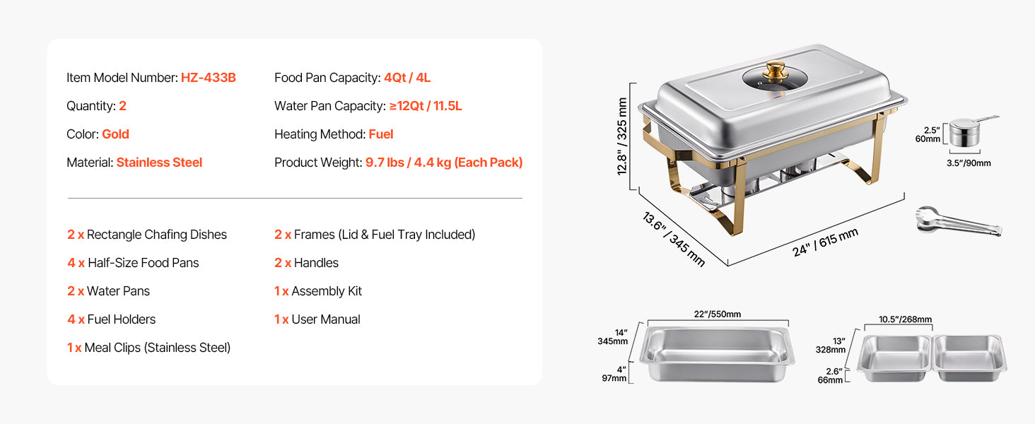 Stainless Steel Chafing Dish Buffet Set with Half-Size Pans