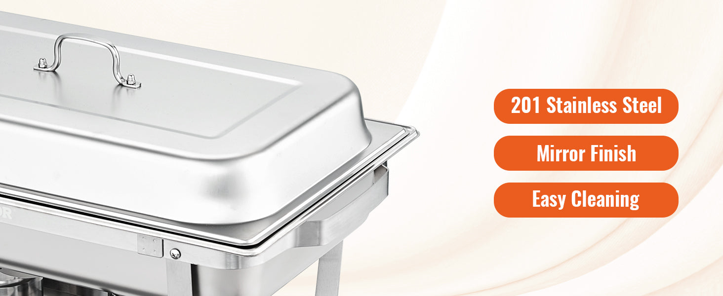 8QT Chafing Dish Buffet Set with Full Pans & Fuel Holders
