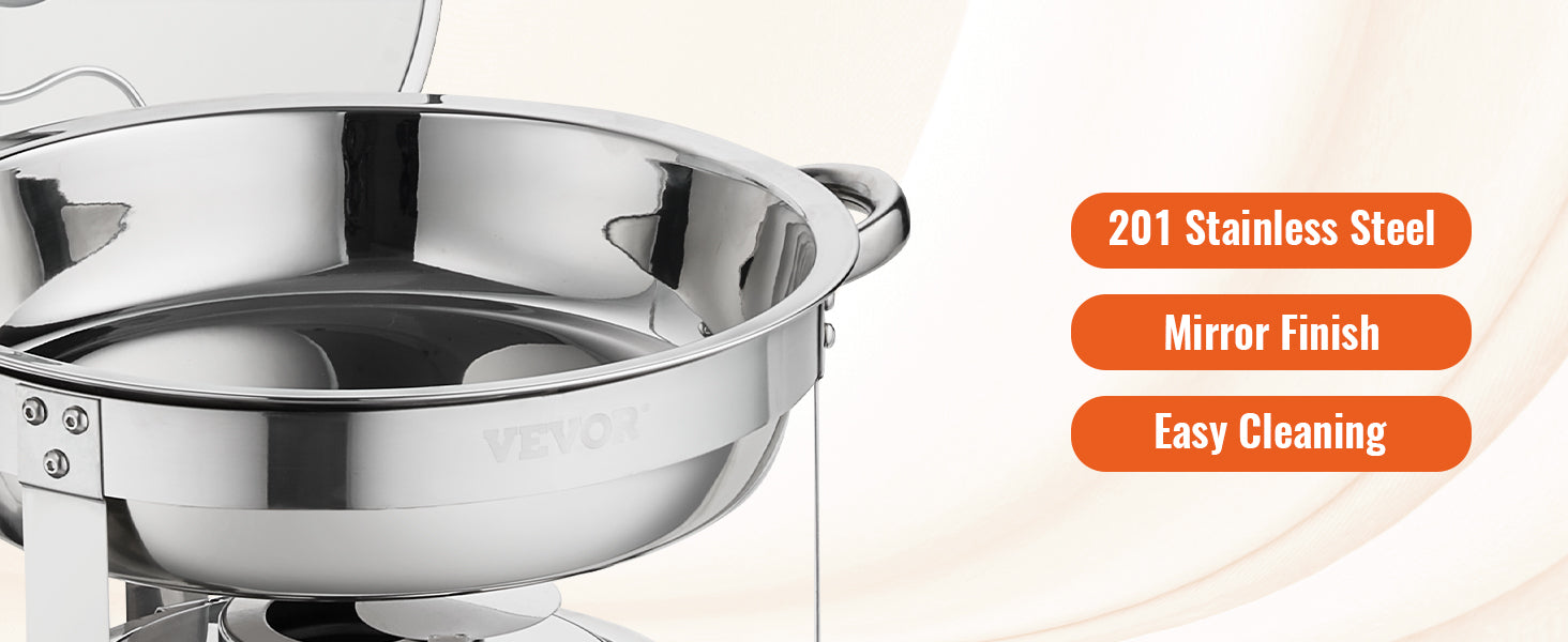 4 Qt Round Chafing Dish Buffet Set with Glass Lid (2 Pack)
