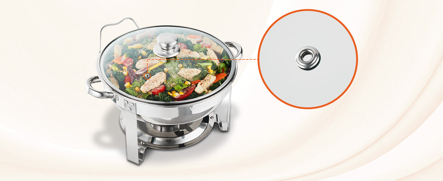 4 Qt Round Chafing Dish Buffet Set with Glass Lid (2 Pack)