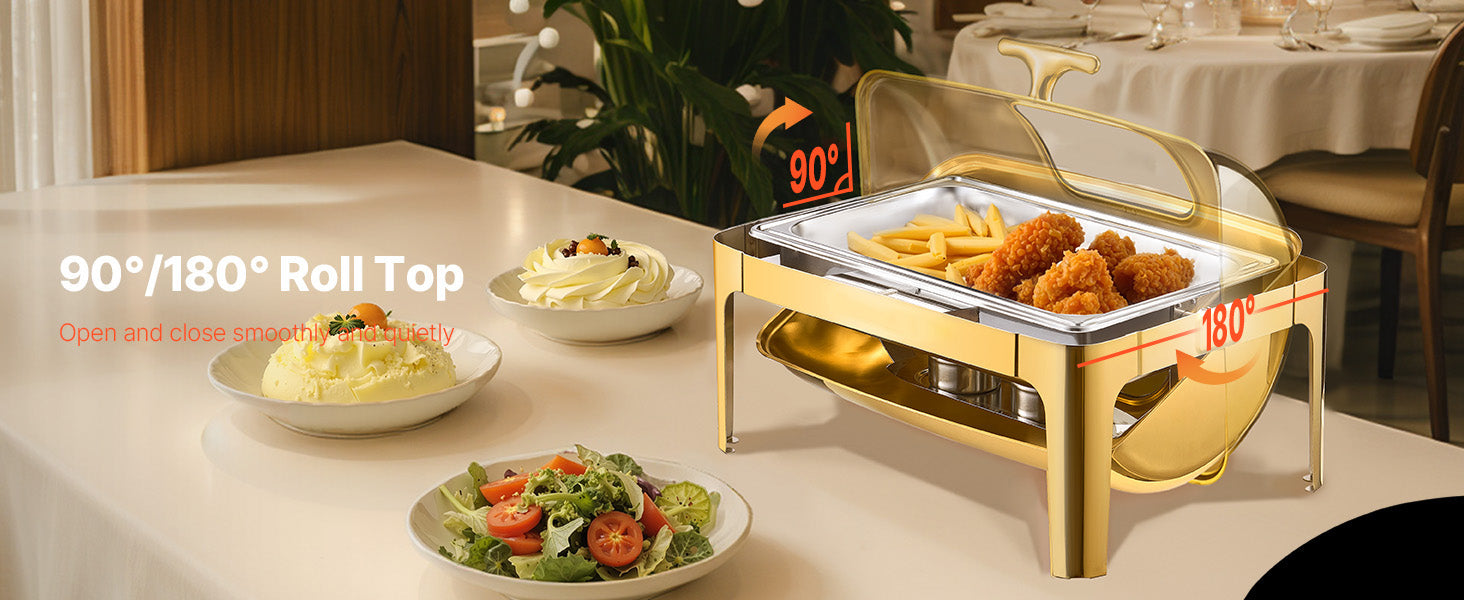 9Qt Roll Top Chafing Dish Sæt Rustfrit Stål Buffetservering