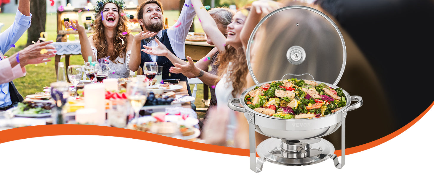 4 Qt Round Chafing Dish Buffet Set with Glass Lid (2 Pack)